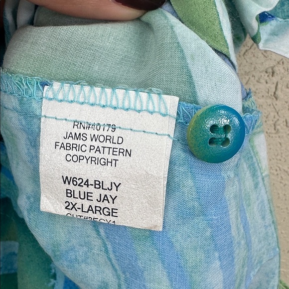 Jams World Women's XXL "Blue Jay" Hawaiian Shirt Rayon Tropical Button Front - Picture 10 of 11
